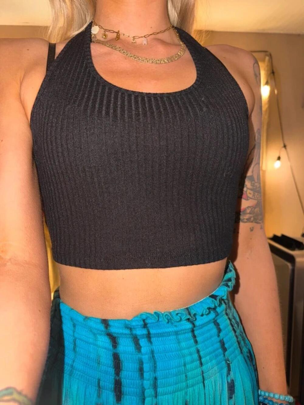 Size M Shein Black Cropped Halter Tank Top